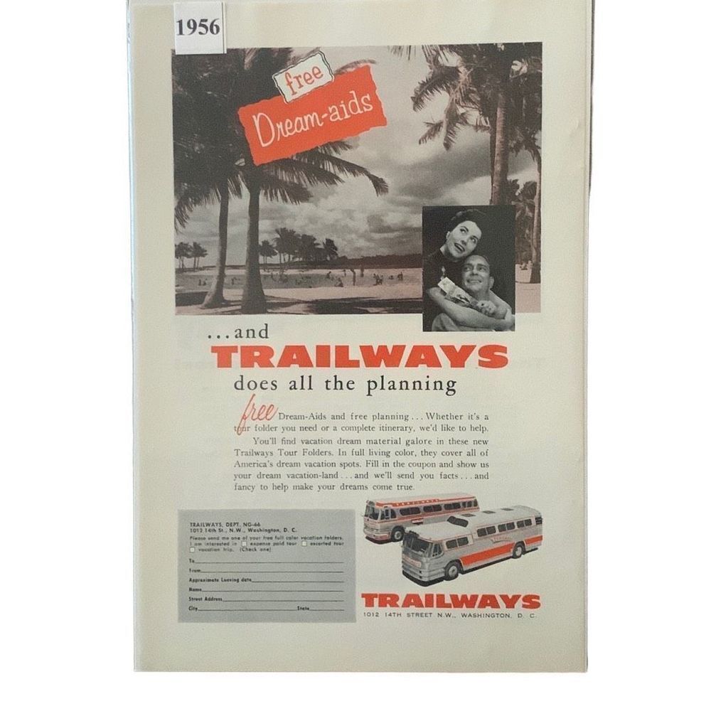 Vintage 1956 Trailways Bus Dream Aids Advertisement Ad Advertising
